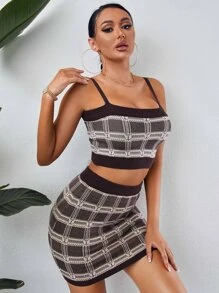 SHEIN SXY Áo len hai mảnh Tương phản ràng buộc Sọc ca rô Gợi cảm - Nhiều màu - Xem 5