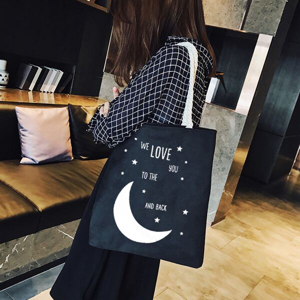 

Letter Graphic Shoulder Tote Bag, Black