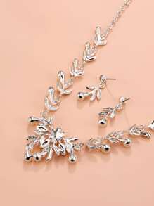 水鑽和人造珍珠裝飾項鍊和耳墜 - 銀色 - 查看 3