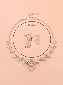 水鑽和人造珍珠裝飾項鍊和耳墜 - 銀色 - 查看 5
