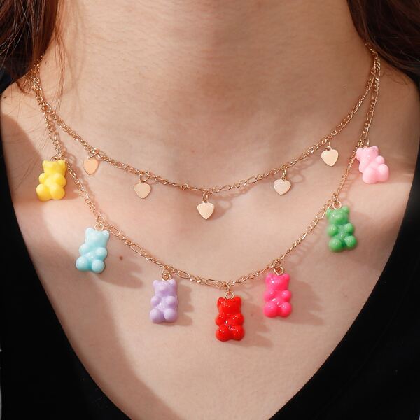 

Heart Pendant Layered Necklace, Gold