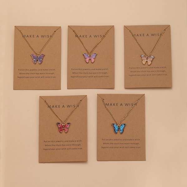 

5pcs Butterfly Pendant Necklace, Multicolor