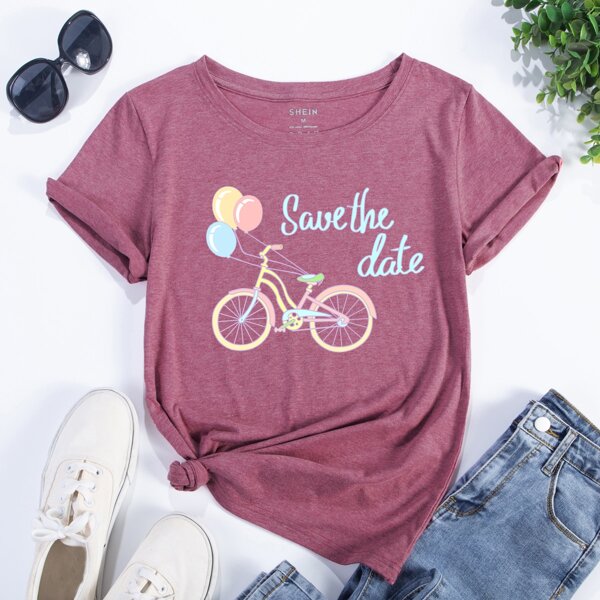 

Letter & Graphic Short Sleeve Tee, Rose red