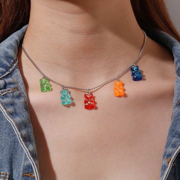 

Cartoon Bear Pendant Necklace, Multicolor