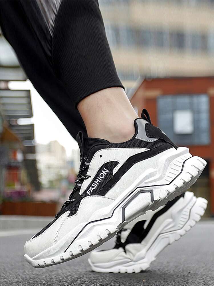 Men Two Tone Lace Up Front Sneakers - Black and White - View 5