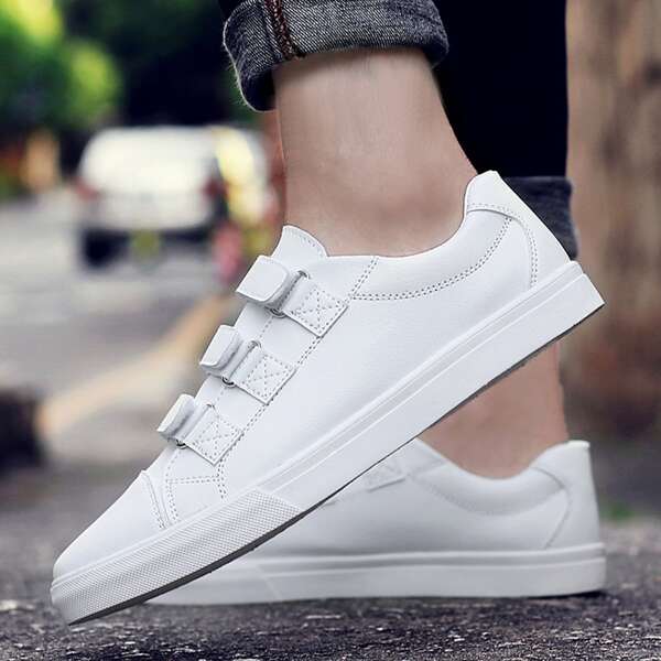 

Men Minimalist Velcro Strap Skate Shoes, White