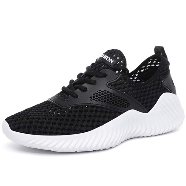 

Men Lace Up Decor Mesh Running Shoes, Black