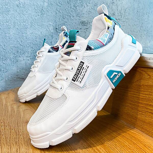 

Men Letter Graphic Mesh Panel Sneakers, White