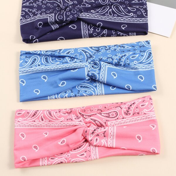 

3pcs Paisley Print Hair Band, Multicolor