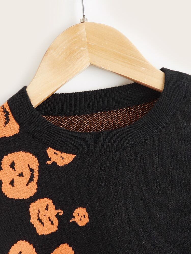Toddler Boys Halloween Pumpkin Pattern Jumper - Black - View 4