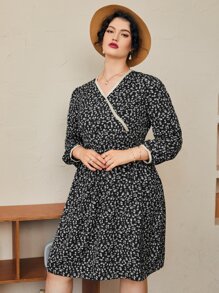 SHEIN Unity 大碼碎花A字連衣裙 - 黑與白 - 查看 1