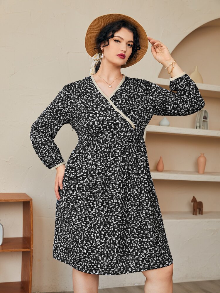 SHEIN Unity 大碼碎花A字連衣裙 - 黑與白 - 查看 3