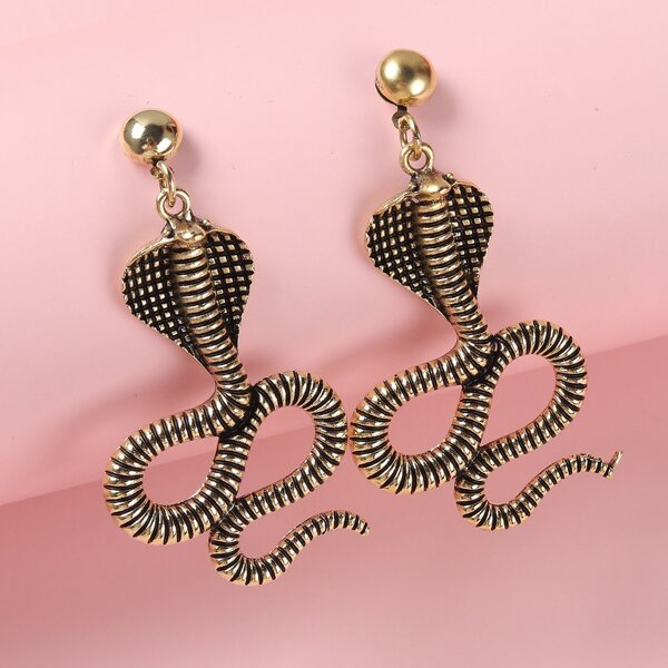 

Snake Decor Drop Earrings, Bronze
