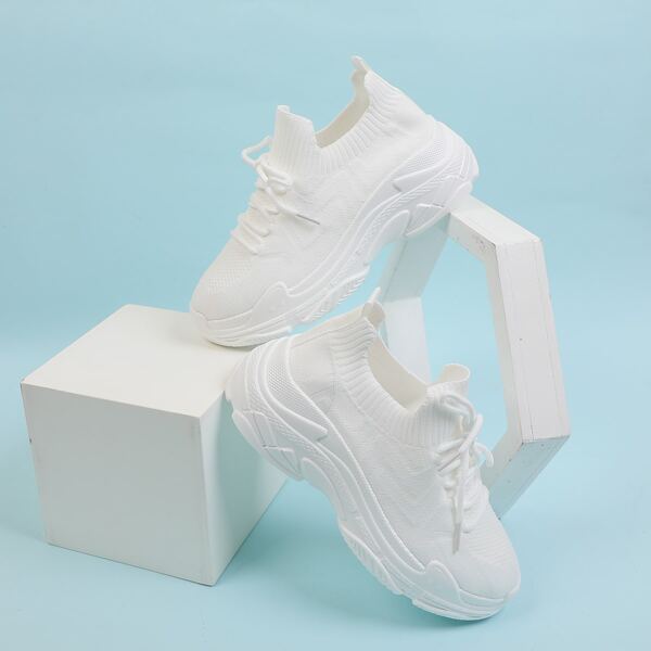 

Geo Graphic Lace-up Knit Running Shoes, White