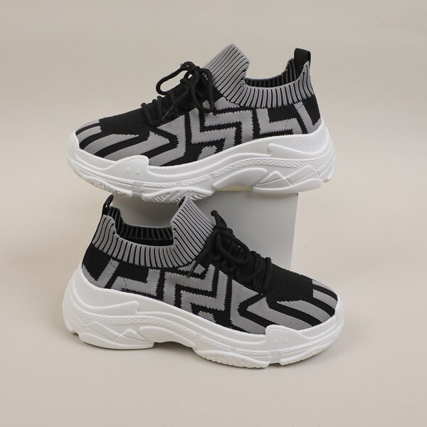 

Geo Graphic Lace-up Knit Running Shoes, Black