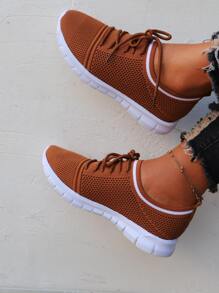 女士棕色極簡打結跑步鞋適用於路跑步 - 棕色 - 查看 3