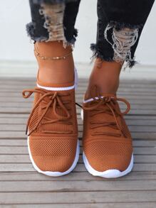 女士棕色極簡打結跑步鞋適用於路跑步 - 棕色 - 查看 7