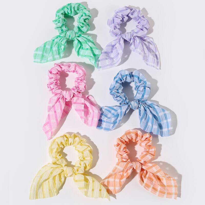 

6pcs Plaid Hair Tie, Multicolor