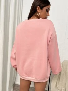 SHEIN Unity 字母和豹紋印花落肩袖運動衫 - 粉色 - 查看 2