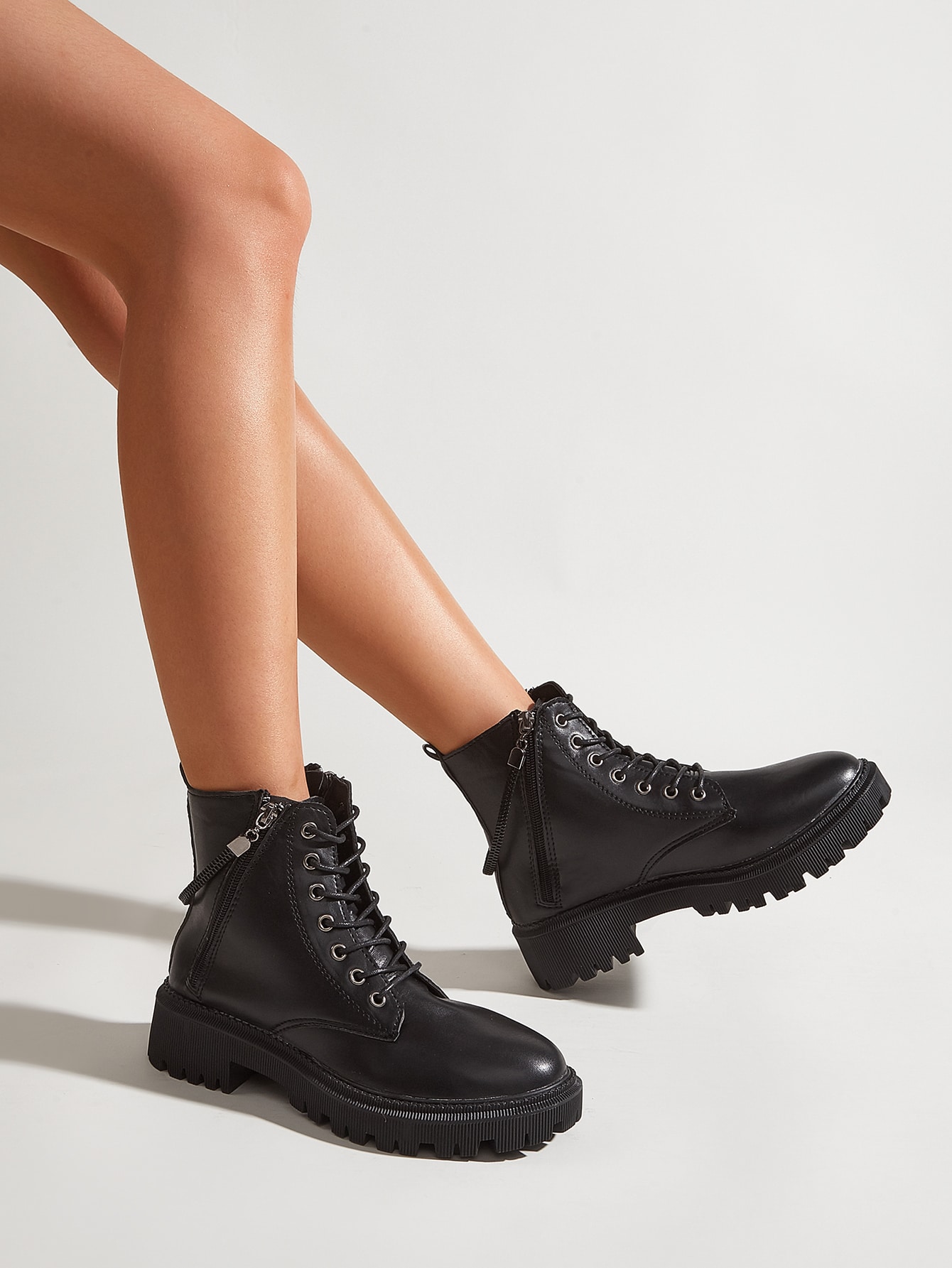 Minimalist Lace Up Front Combat Boots | SHEIN
