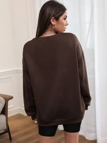 SHEIN Unity Motorcycle And Slogan Graphic Drop Shoulder Sweatshirt - Chocolate Brown - View 2