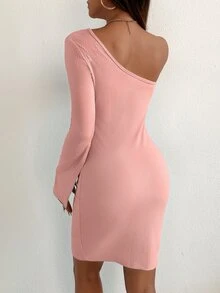 SHEIN SXY One Shoulder Split Cuff Bodycon Dress - Pink - View 2