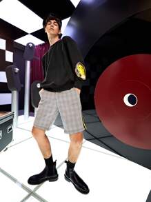 Manfinity VCAY Men's Oversized Pullover With Cartoon Graphic, Pocket And Drop Shoulder Design, For Fall Winter