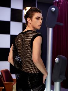 GENTILAND Men Sheer Fishing Net Tank Top - Black - View 2