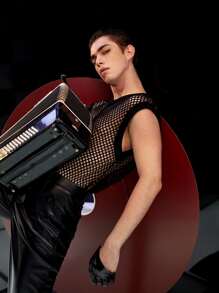 GENTILAND Men Sheer Fishing Net Tank Top - Black - View 8