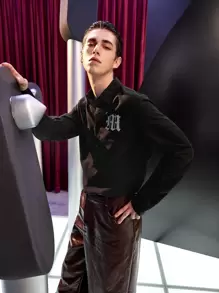 Manfinity Men Rhinestone Detail Button Up Shirt - Black - View 1