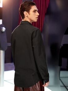 Manfinity Men Rhinestone Detail Button Up Shirt - Black - View 2