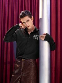 Manfinity Men Rhinestone Detail Button Up Shirt - Black - View 3