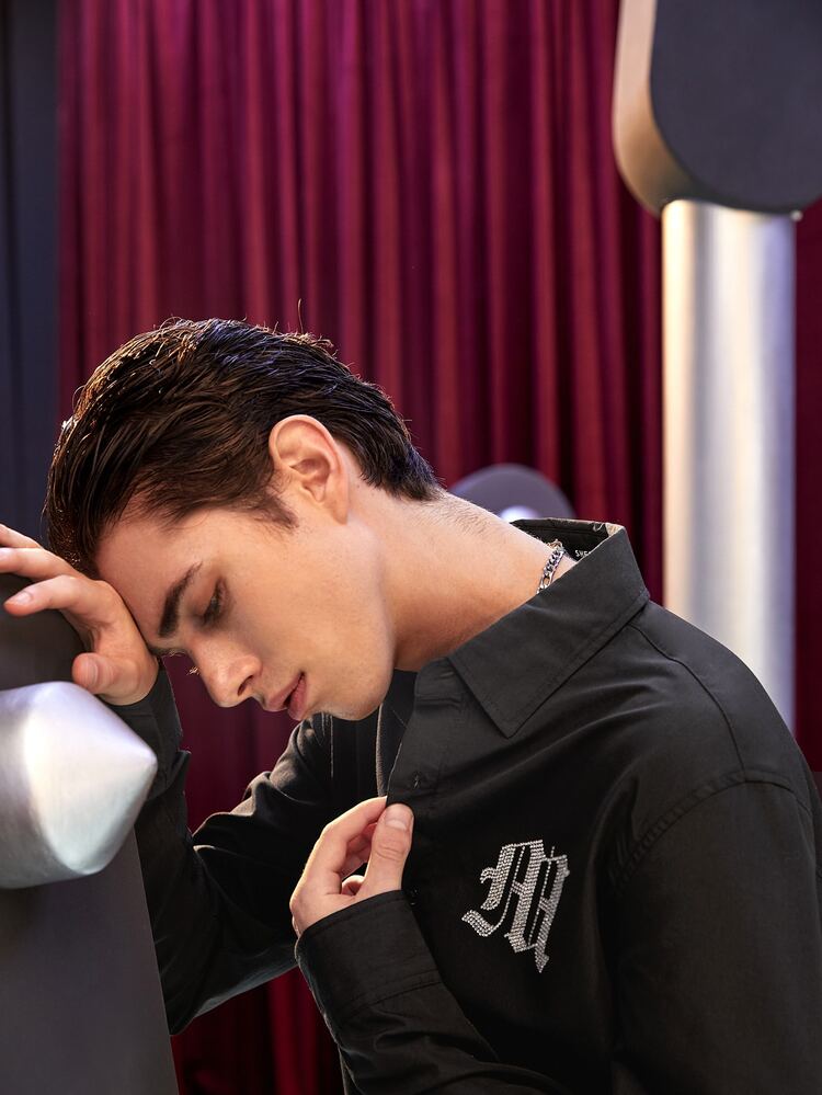 Manfinity Men Rhinestone Detail Button Up Shirt - Black - View 4