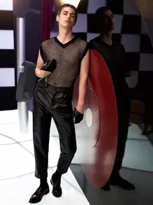 GENTILAND Men Chain Detail PU Leather Trousers - Black - View 3