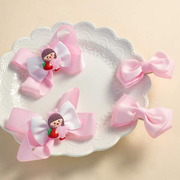 

4pcs Toddler Girls Bow Knot Hair Clip, Pink