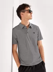 Manfinity Men Striped Antler Embroidery Polo Shirt - Black and White - View 1