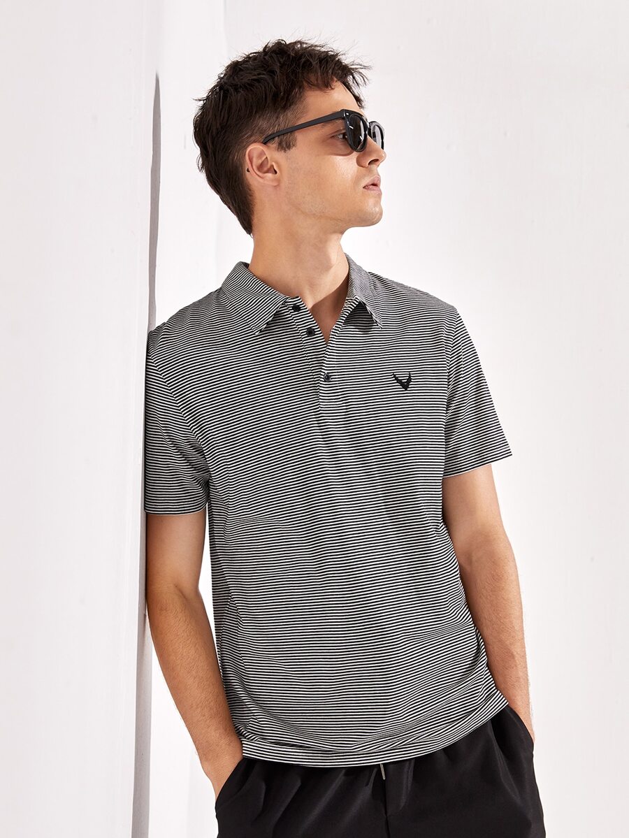 Manfinity Men Striped Antler Embroidery Polo Shirt - Black and White - View 1
