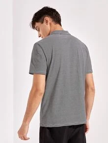 Manfinity Men Striped Antler Embroidery Polo Shirt - Black and White - View 2