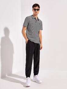 Manfinity Men Striped Antler Embroidery Polo Shirt - Black and White - View 3