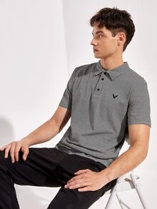 Manfinity Men Striped Antler Embroidery Polo Shirt - Black and White - View 4