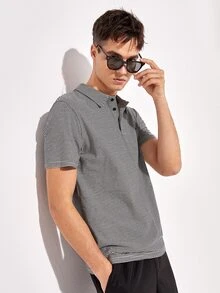 Manfinity Men Striped Antler Embroidery Polo Shirt - Black and White - View 5