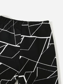 SHEIN 少女幾何圖案扭結前搭配上衣與緊身褲 - 黑與白 - 查看 3