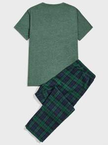 SHEIN Men Button Front Tee & Tartan Lounge Set - Multicolor - View 2