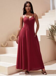 SHEIN SXY Vestido de tirantes unicolor con bolsillo oculto - Burdeos - Ver 1