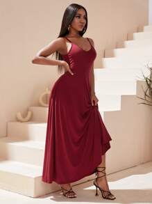 SHEIN SXY Vestido de tirantes unicolor con bolsillo oculto - Burdeos - Ver 3