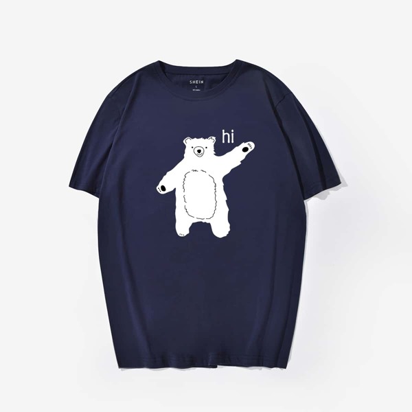 

Men Bear And Letter Graphic Tee, Navy blue