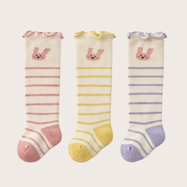 

3pairs Toddler Girls Striped Socks, Multicolor
