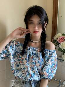 滿身花卉露肩上衣 - 彩色 - 查看 2