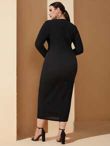 Vestido ajustado con botones de cuello cruzado - Negro - Ver 2