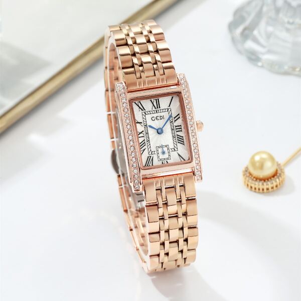 

Rhinestone Decor Rectangle Pointer Quartz Watch